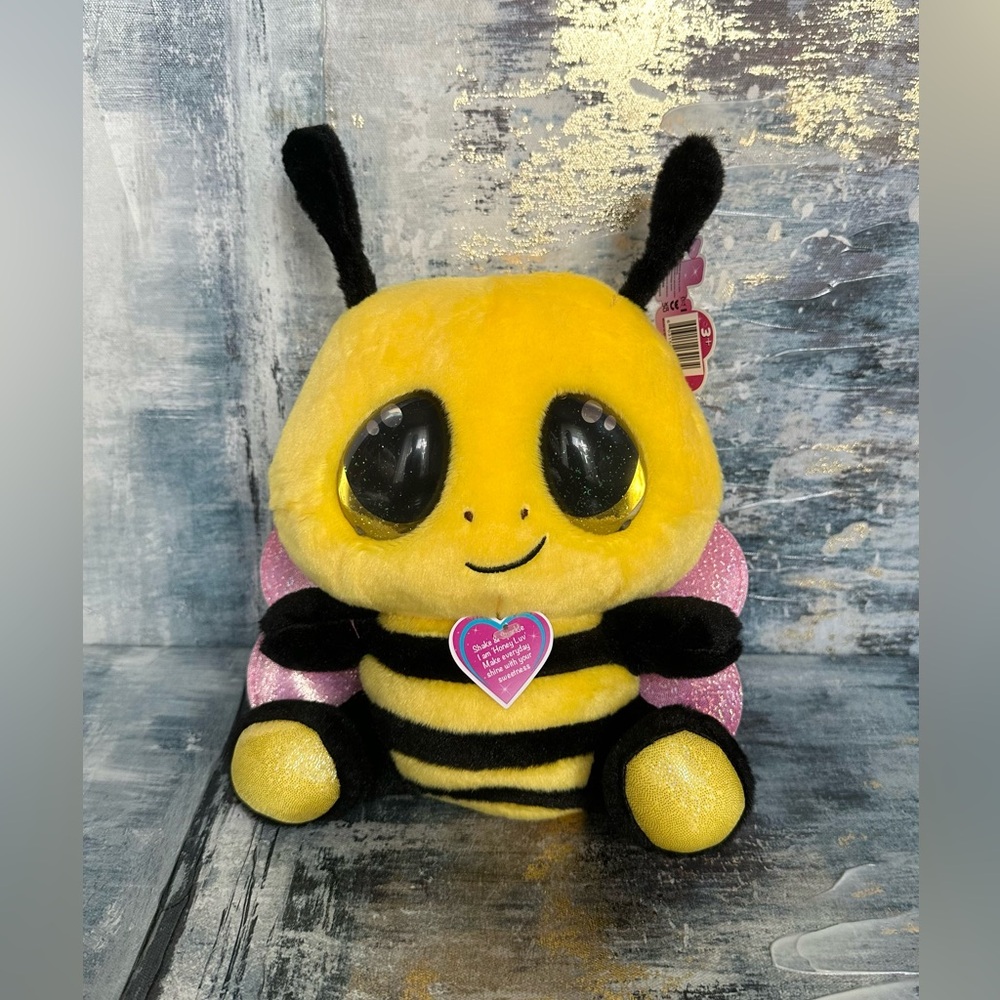 Bumble Bee Plush Toy Glitter Snow Globe Effect eyes